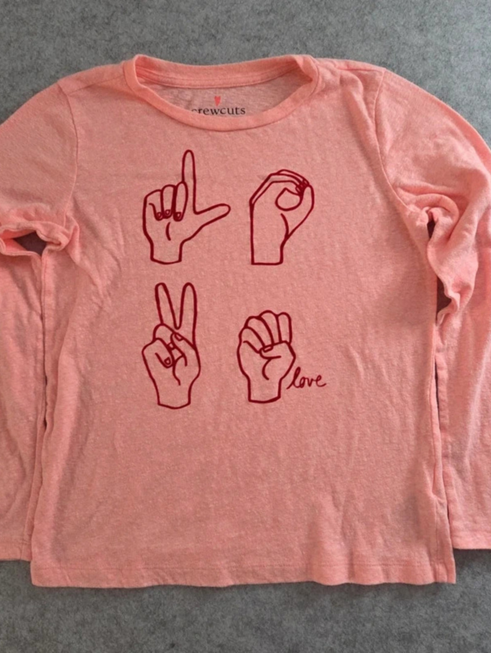 J. Crew Crewcuts Youth Pink ASL Love Graphic Long Sleeve Shirt - size 10
